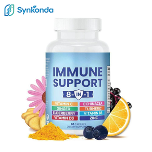 Complément alimentaire OEM 8-en-1 : Capsules de soutien immunitaire avec Échinacée, <span class=keywords><strong>Zinc</strong></span>, <span class=keywords><strong>Vitamine</strong></span> <span class=keywords><strong>D</strong></span> 5000 UI, Curcuma, Curcumine <span class=keywords><strong>et</strong></span> Gingembre - Product Image 1
