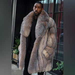 Cappotto Lungo in Pelliccia di Volpe di Alta Qualità per <span class=keywords><strong>Uomo</strong></span>, Stile Lussuoso a Righe Verticali, Maniche Intere in Pelliccia - Product Image 3
