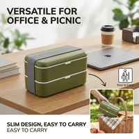 Boîte à bento réutilisable écologique de 800 ml en PP de qualité alimentaire, portable, double couche, avec logo personnalisé, compatible micro-ondes