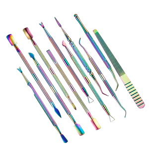 Professional Manicure Pedicure Dual Ended Tool Set Stainless Steel Cuticle Pusher <b>Nail</b> Cleaner <b>Kit</b> Rainbow OEM Private Label - Product Image 1