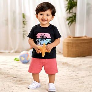Conjunto de 2 Piezas de Ropa de Uso Diario para Niños Pequeños, Conjunto de Pantalones Cortos de Algodón y Camiseta de Manga Corta - Product Image 1