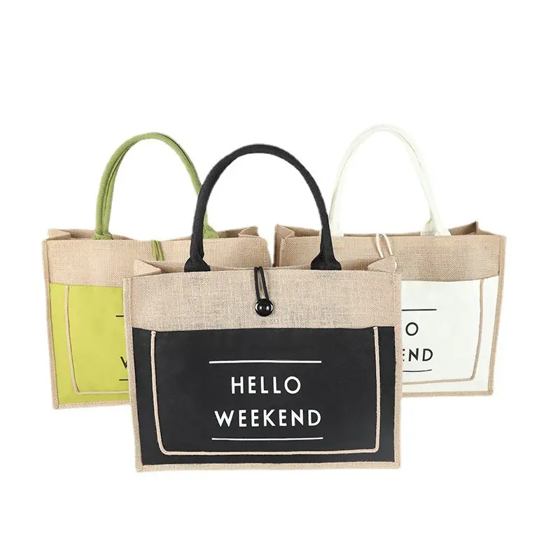 Ecological Reusable Jute cotton Shopping gift Bags Fashion Design Eco-Friendly shopping Jute Tote Bag with Leather Handles