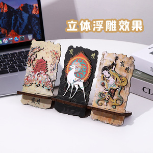 Dunhuang Wooden Phone <b>Stand</b> 15x8cm Portable Desk Holder Universal Creative Design - Product Image 4