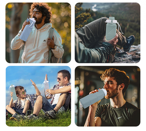 Botella de Agua Deportiva Aislada Personalizada, Portátil, a Prueba de Fugas, de Silicona de Grado Alimenticio, Plegable, para Gimnasio y Viajes al Aire Libre - Product Image 6
