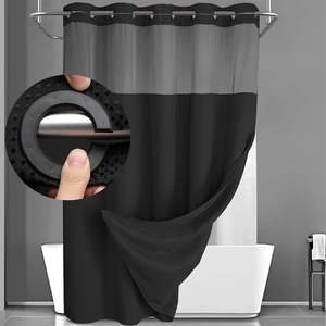 Pas de crochet rideau de douche avec <span class=keywords><strong>Snap</strong></span> in Liner Set rideau de douche gaufré noir pour salle de bain - Product Image 1