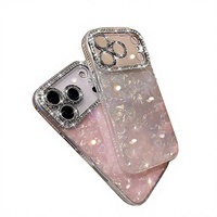 Étui de téléphone en acrylique luxueux gravé au laser et incrusté de diamants pour iPhone 17 Pro Max, motif en forme de cœur, protection intégrale de l'objectif