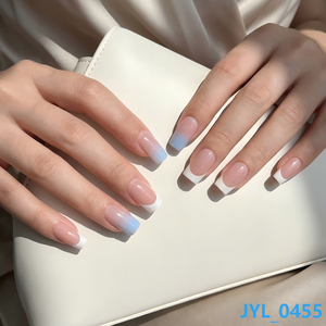 24 <span class=keywords><strong>faux</strong></span> <span class=keywords><strong>ongles</strong></span> carrés courts avec colle, <span class=keywords><strong>rose</strong></span> nude et bleu ombré et <span class=keywords><strong>blanc</strong></span> French manucure, à presser sur les doigts - Product Image 1