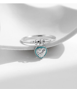 925 Silver Heart Shape <b>Ring</b> With Bowknot Love Drop <b>Crystal</b> Rhinestone Pendant Romantic Style Women's Jewelry - Product Image 3