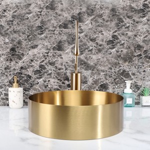 Golden Circular Light Luxury Stainless Steel Countertop Basin Handmade Single Basin for Hotels and Washrooms - Product Image 5