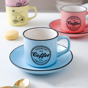 Juego de Taza y Platillo de Café de Cerámica, Tamaño Pequeño, Estilo Nórdico Minimalista, Patrón de Dibujos Animados Mate, Forma Redonda - Product Image 5