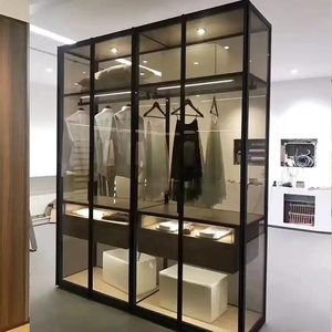 OUGOO Armoire <span class=keywords><strong>coulissante</strong></span> moderne en aluminium et verre avec éclairage LED, 5+ tiroirs, design minimaliste personnalisable pour le salon - Product Image 2