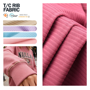 Tela de punto acanalado 1x1 TC de algodón y poliéster de color sólido personalizado para puños de camiseta y cuellos - Product Image 1
