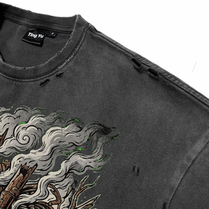 OEM ODM Custom <b>Men's</b> Oversized Cotton T-Shirts High Quality Vintage Wash Distress <b>Steampunk</b> Engine Tree DTG Print Tees - Product Image 5