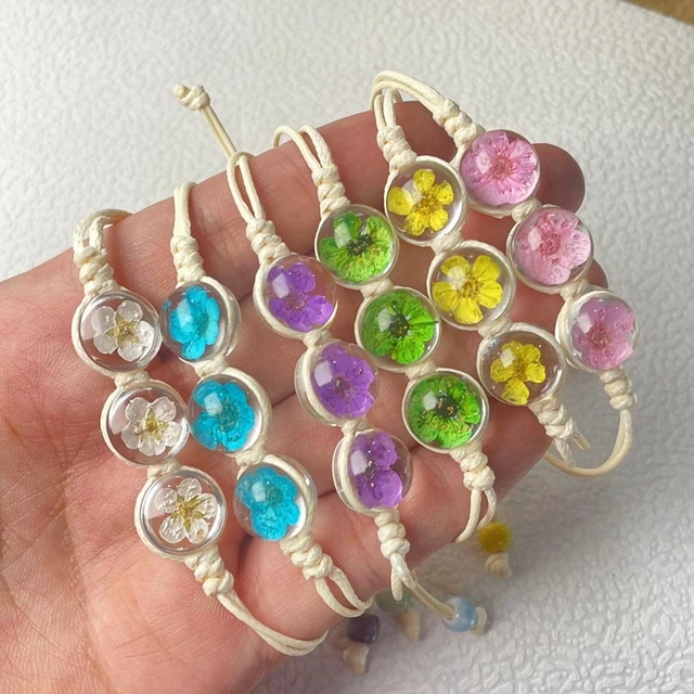 Fashion 4 Leaf Clover Bracelet Resin Jewelry Real Dried Real Flowers Resin Bracelets for Women