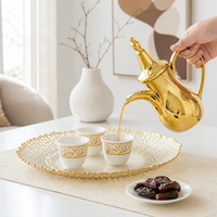 Cafetière arabe Dallah en céramique dorée 500 ml avec bec en bec d'aigle, vente en gros pour hôtels et restaurants, fournisseur OEM ODM avec logo personnalisé
