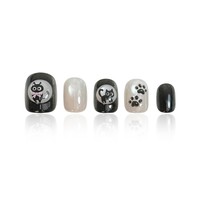 T2015 Ensemble d'ongles artificiels à presser pour femmes, faits main en usine, style French Black Cat Spirit, en acrylique forme amande, vente en gros