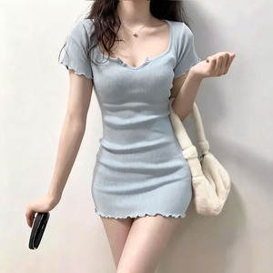 เดรสทรงเข้ารูป คอวี แขนสั้น สไตล์เกาหลี สำหรับผู้หญิง ขายส่ง ราคาถูก - Product Image 2