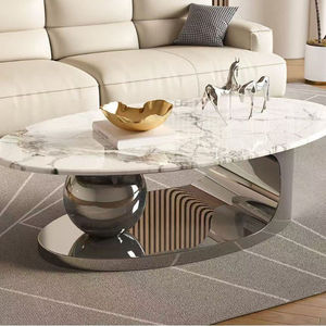 Khu tình yêu hiện đại phòng khách trung tâm bảng tùy chỉnh sang trọng bằng đá cẩm thạch hàng đầu hình bầu dục Bàn cà phê cơ sở thép không gỉ bền 3-5 năm - Product Image 3