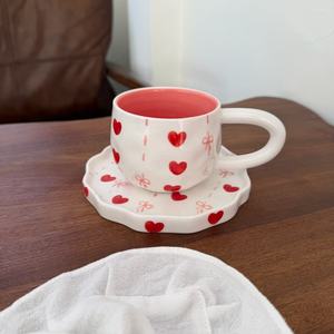 Taza de Café de Cerámica con Forma de Corazón de San Valentín y Plato, Juego de Taza y Platillo para Té de la Tarde, Oso Bonito para Regalo de San Valentín - Product Image 3
