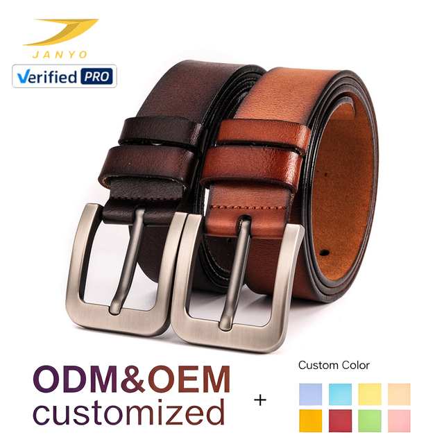 Top Brand Professional Custom Genuine Leather Printed Belt Gradient Oil Wax Cowhide Belt Double Stitch Gunmetal Pin Buckle