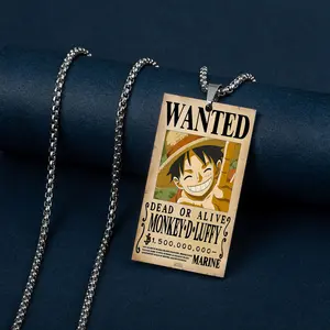 30 Design Luffy Zoro Nami Chopper Sanji Ace 3 milliards de personnes recherchées et récompensées Carte de commande en acier inoxydable Pendentif Collier Chaîne de chien