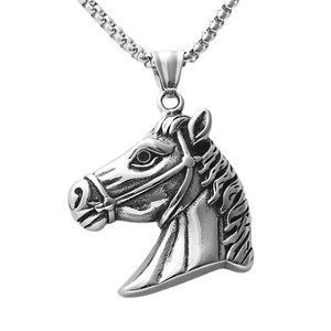 Yunnique Collier avec pendentif cheval en acier inoxydable pour homme, design animal rétro, style géométrique 190112 - Product Image 4