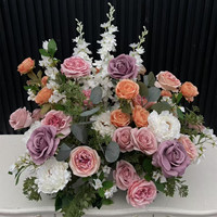 PPS Vente en gros de chemin de table en soie personnalisé, arrangement floral artificiel romantique rose et violet, centre de table pour décoration de mariage