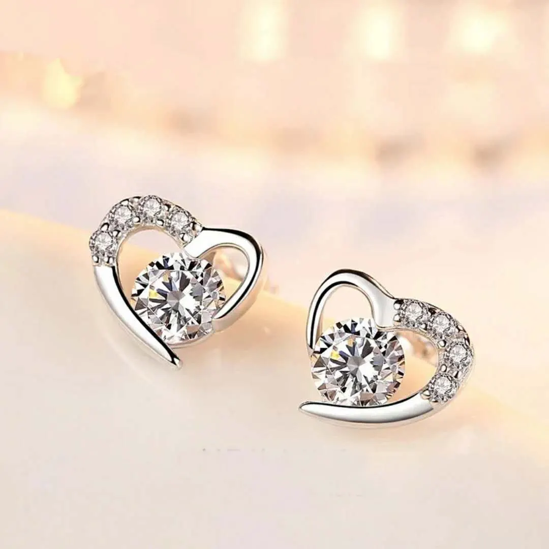 Ladies Trendy Fashion Cubic Zirconia Small Platinum Plated Heart Stud Earrings Crystal Stud Women Jewelry Earrings