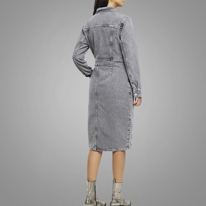 Moda Denim Wash Dress Hermoso color Manga larga Jean <span class=keywords><strong>Ropa</strong></span> en línea - Product Image 4