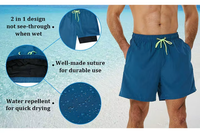 Celana Pendek Pantai Kasual Musim Panas Pria Ukuran Besar, Pinggang Sedang, Motif Garis Cetak Logo, Seamless, Bahan Stretch Empat Arah, Tahan Air
