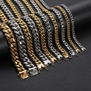 Aço Inoxidável 12mm Custom Gold Icy Cuban Link Chain Necklace Alta Qualidade Hip Hop Jóias Cadeias para Homens