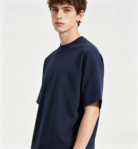 Camiseta Oversize para Hombre, 250G, Azul Oscuro, 100% Algodón Peinado, Hombros Caídos, Color Sólido, Manga Corta, Casual - Product Image 2