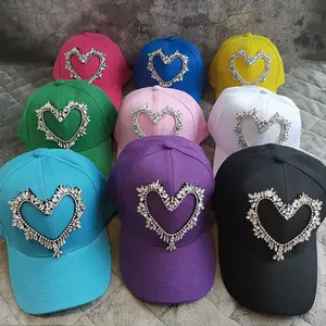 Autumn Fashion Shiny Rhinestone Love Solid Baseball Hat Versatile Heart Shade Baseball Hat