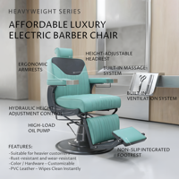 Fauteuil de Barbier Électrique de Luxe avec Massage, Robuste, Inclinable et Rabattable, avec Repose-Pieds, Mobilier Professionnel de Coiffure