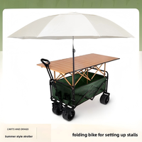 Chariot de plage multifonctionnel pliable en métal BTYP TC-05 avec pare-soleil intégré et hauteur réglable pour jardin extérieur