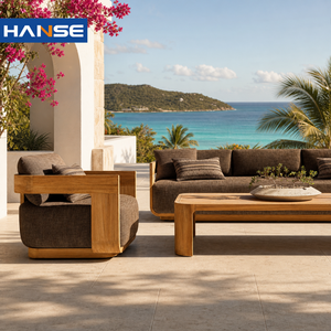 Ensemble de meubles de jardin tropical haut de gamme, canapé inclinable en bois massif avec coussins résistants aux intempéries <span class=keywords><strong>pour</strong></span> villa en île des Caraïbes - Product Image 1