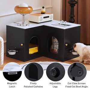 Caja de arena oculta <span class=keywords><strong>para</strong></span> gatos de esquina, caja de arena moderna, muebles de gabinete con habitación doble y cuenco plegable <span class=keywords><strong>para</strong></span> gatos - Product Image 6