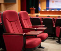 Chaise d'auditorium ergonomique en tissu rembourré avec tablette d'écriture rétractable pour salle de réunion publique
