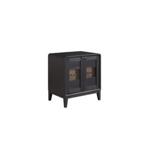 Table de chevet avec porte en verre, tiroirs en bois et poignées en métal pour le rangement de la chambre - Product Image 4