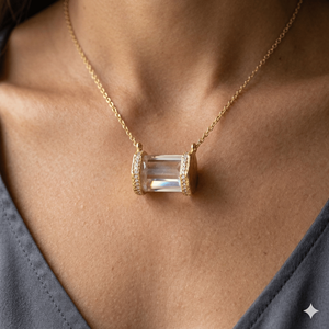 Collier Pendentif Charme Femme en Argent Sterling 925 Massif avec Quartz Clair et Zircon, Luxe Romantique, Vente en Gros, Cadeau de Mariage, Prix Bas - Product Image 3