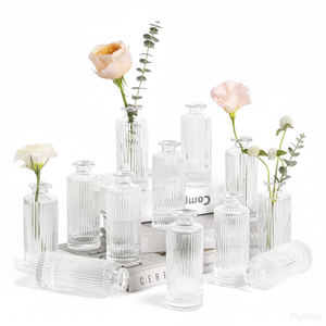 Jarrón de Cristal Transparente Moderno al por Mayor con Rayas Verticales para Flores Diseño Ins Art Déco para Decoración del Hogar y Bodas - Product Image 6