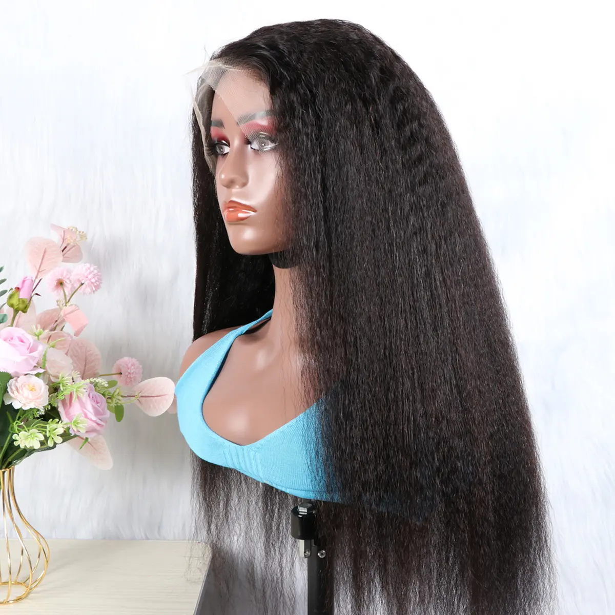 High quality 13x4 13x6 hd lace full frontal wig raw virgin human hair 200 density glueless kinky straight wigs for black women
