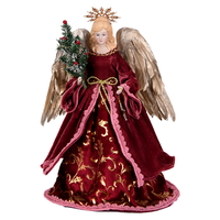 Vintage Burgunderrote Samt-Engelsfigur Großhandel Kleine Religiöse Weihnachtsbaum-Ornamente Puppe