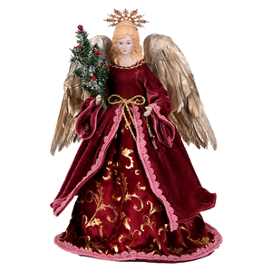 Figura de Ángel de Terciopelo Borgoña Vintage, Adornos Religiosos Pequeños para Árbol de Navidad, Muñeca Decorativa - Product Image 3