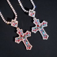 Bijoux Hip Hop en argent sterling 925, pendentif croix serti de moissanite colorée taille brillant pour hommes et femmes, plaqué or rose