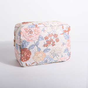 Large Capacity Ladies Floral Cosmetic Bags DIY Printing Gingham Inner Cotton Multicolor Travel <b>Storage</b> Makeup Organizer Pouches - Product Image 3