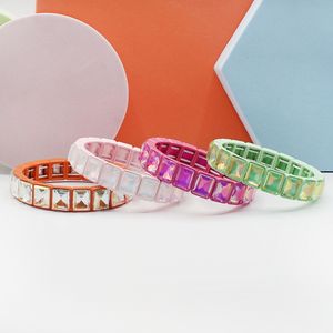 Bracciale YL in ferro smaltato con pietre naturali, con cinturino elastico e piccola cornice quadrata, bestseller transfrontaliero per coppie - Product Image 4