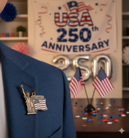 Badge commémoratif personnalisé en métal plaqué or, motif Art populaire traditionnel, Statue de la Liberté et Drapeau américain, pour le 250e anniversaire des États-Unis