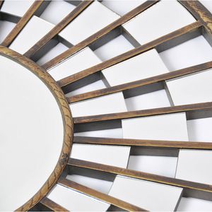 Miroirs muraux décoratifs à <span class=keywords><strong>grand</strong></span> cercle de 84cm, design élégant, <span class=keywords><strong>grand</strong></span> <span class=keywords><strong>miroir</strong></span> mural <span class=keywords><strong>rond</strong></span> <span class=keywords><strong>en</strong></span> <span class=keywords><strong>bois</strong></span> foncé antique <span class=keywords><strong>en</strong></span> or pour le salon - Product Image 4