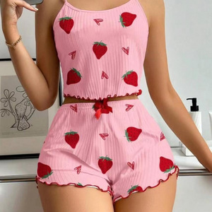 Pijamas de satén para <span class=keywords><strong>mujer</strong></span> Pit Love Impreso Sexy Camisola Pantalones cortos Ropa para el hogar Conjunto de dos piezas Logotipo personalizado Transpirable Factory <span class=keywords><strong>Outlet</strong></span> - Product Image 1